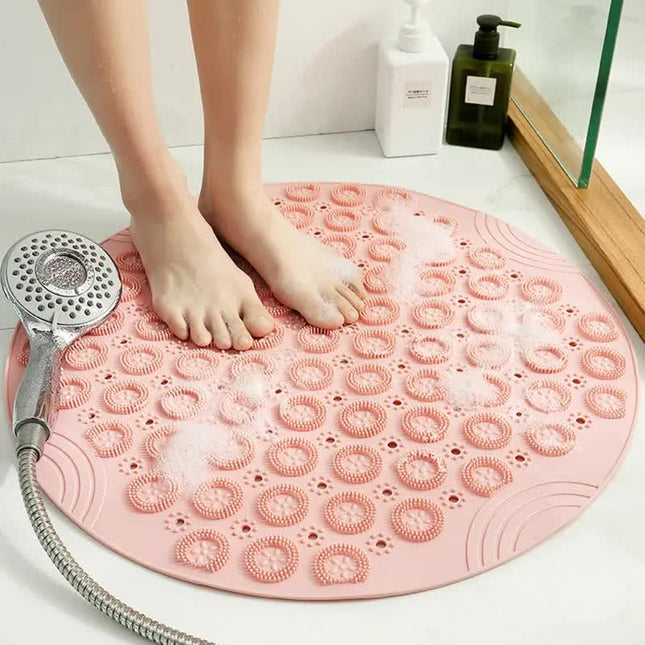 Pink Non-Slip Round Shower Foot Scrubber Mat