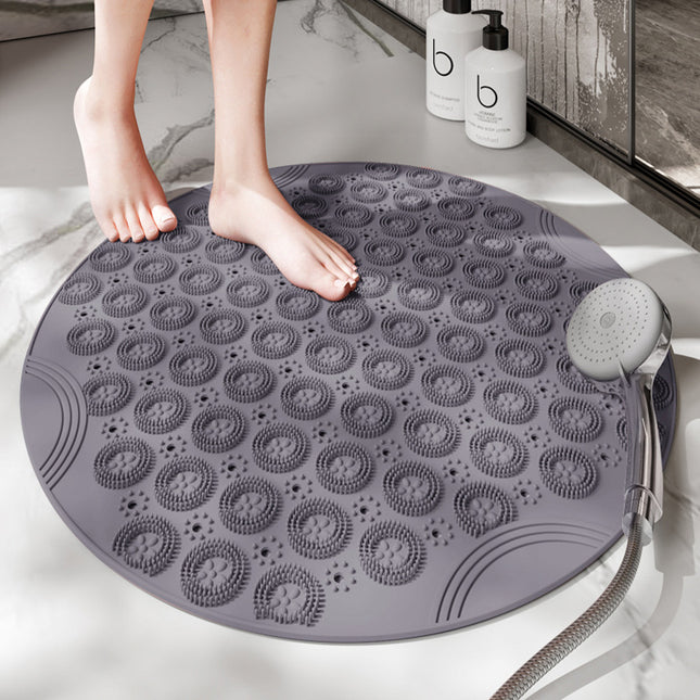Grey Non-Slip Round Shower Foot Scrubber Mat