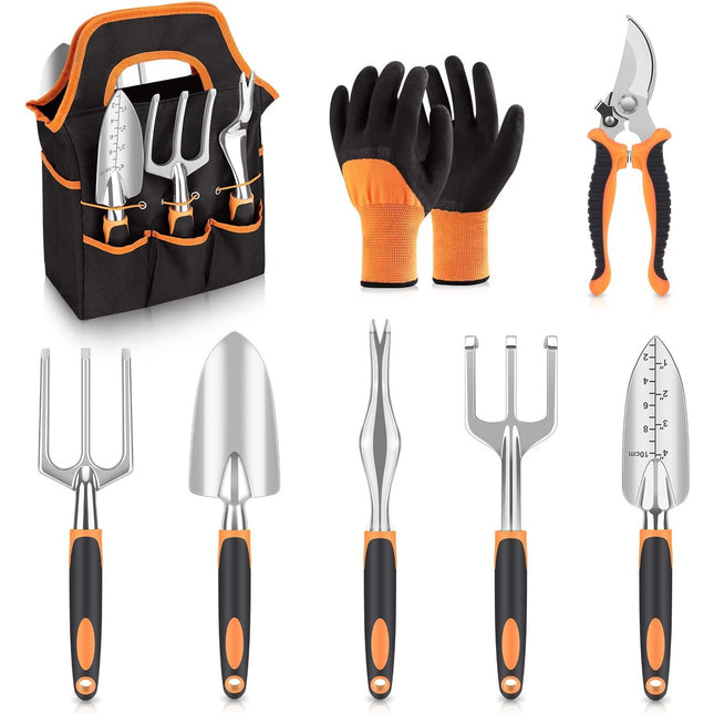 Orange 8-Piece Heavy-Duty Gardening Tool Set with Ergonomic Handles and Storage Bag V888-ELOSUNG12840