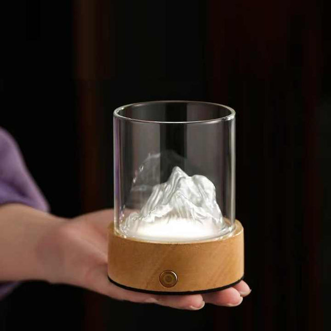 Gold LED Glass Night Light with Mountain Design USB Rechargeable – product detail