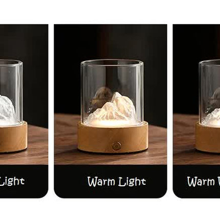 Gold LED Glass Night Light with Mountain Design, USB Rechargeable