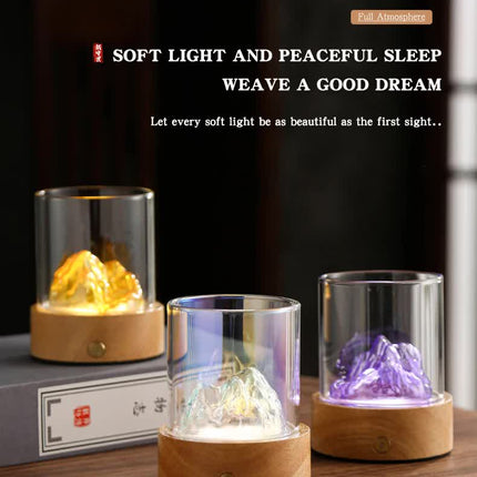 Gold LED Glass Night Light with Mountain Design, USB Rechargeable