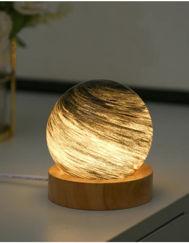 Sunset LED Planet Night Light with Wooden Base USB Rechargeable – product detail
