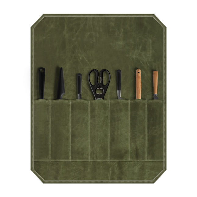 Green Durable Waxed Canvas Knife Roll Bag