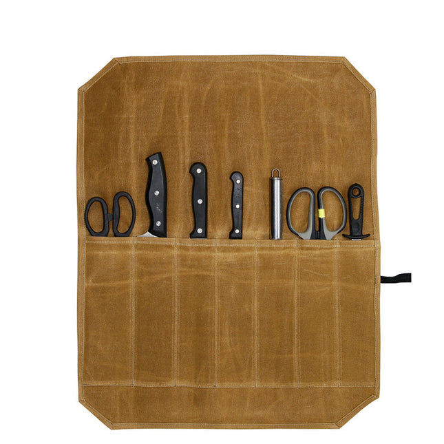 Beige Durable Waxed Canvas Knife Roll Bag