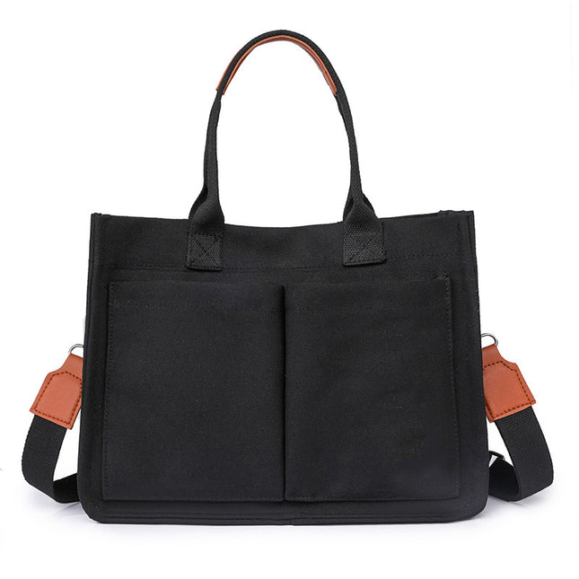 Black Stylish Canvas Briefcase Tote Bag with Large Capacity for Women V888-ELOSUNG12880