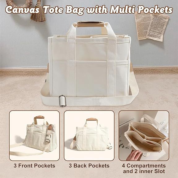Black Stylish Canvas Briefcase Tote Bag with Large Capacity for Women – product detail