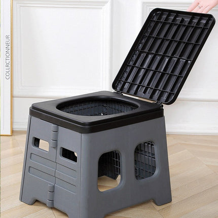 Grey Portable Folding Outdoor Toilet with Lid - Heavy Duty 150kg Capacity