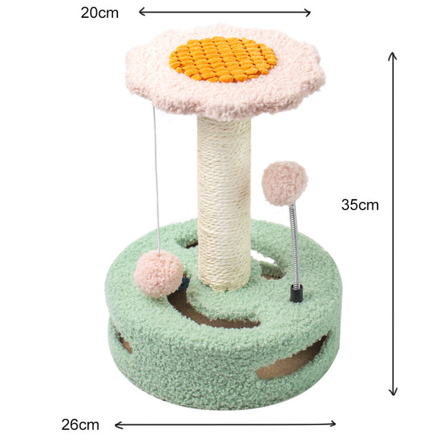 Green-pink Interactive Cat Scratching Post with Playful Ball Toys Flower Design