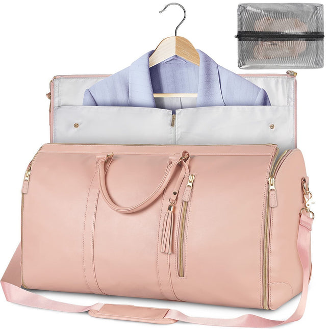 Pink Convertible Garment Duffel Bag with Leather Accents
