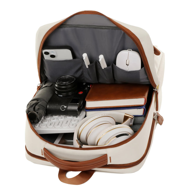 Beige Minimalist USB Charging Laptop Backpack – product detail