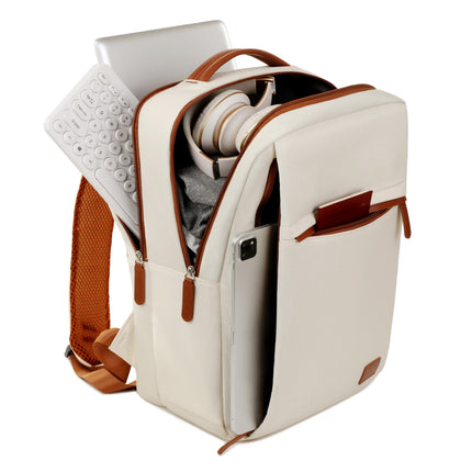 Beige Minimalist USB Charging Laptop Backpack - Elegant and Spacious Travel Bag