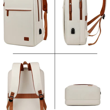Beige Minimalist USB Charging Laptop Backpack - Elegant and Spacious Travel Bag