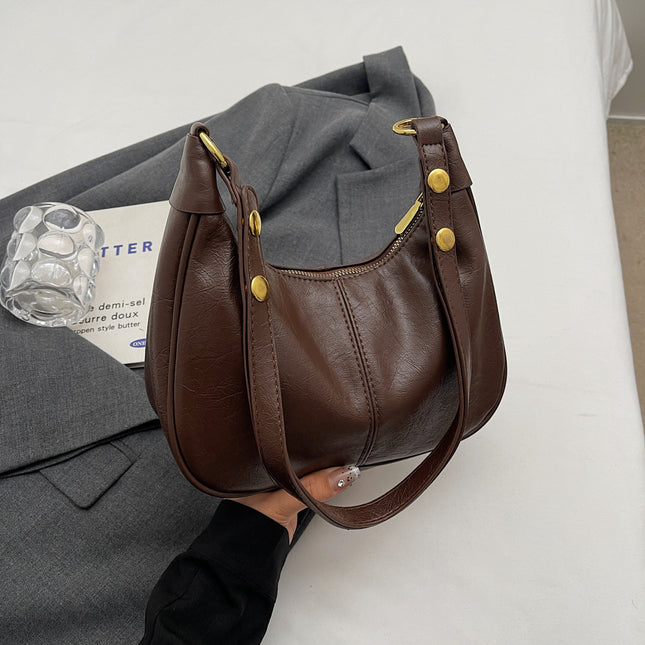 Brown Vintage Faux Leather Hobo Shoulder Bag