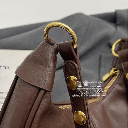 Brown Vintage Faux Leather Hobo Shoulder Bag - Classic and Versatile Handbag