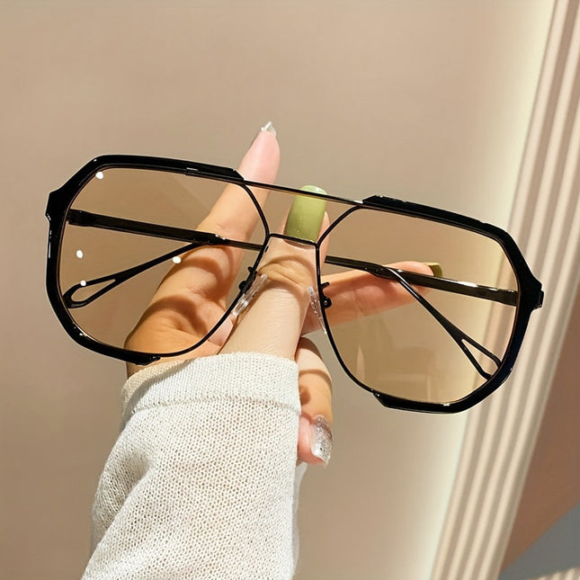 Black Frame Champagne Unisex Oversized Aviator Metal Frame Sunglasses