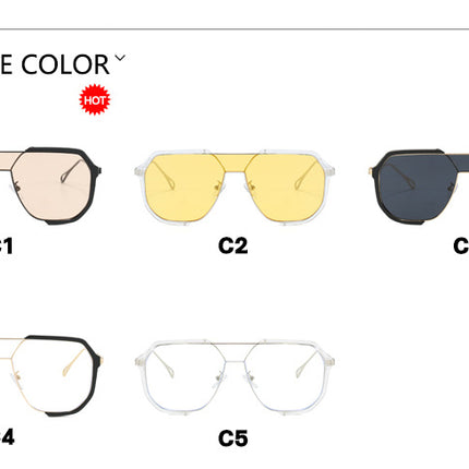Black Frame Champagne Unisex Oversized Aviator Metal Frame Sunglasses - Retro Fashion Eyewear with AC Lenses