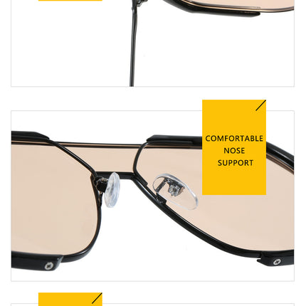 Black Frame Champagne Unisex Oversized Aviator Metal Frame Sunglasses - Retro Fashion Eyewear with AC Lenses