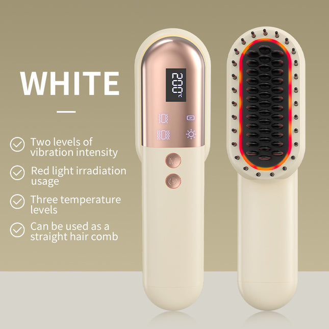 White Mini Rechargeable Ionic Hair Straightening Comb Portable