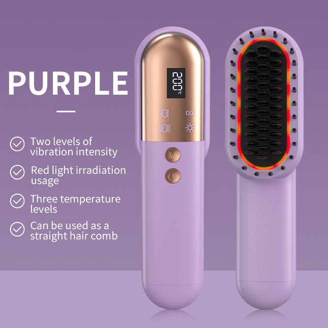 Purle Mini Rechargeable Ionic Hair Straightening Comb Portable Wireless Vibration Massage Brush for