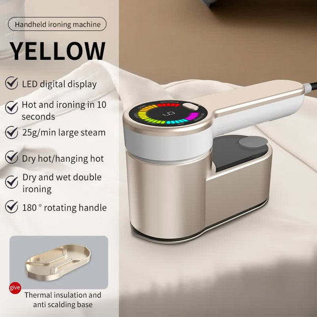 Yellow Portable Handheld Garment Steamer Mini Steam Iron for Home & Dorm Use Compact Clothes Steaming Iron