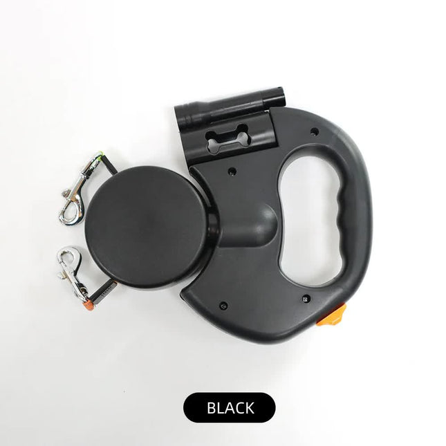 Black Dual Retractable Dog Leash 2-in-1 Automatic Pet Leash for Walking Two Dogs Simultaneously