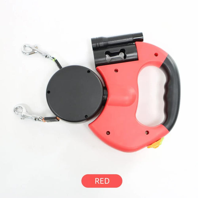 Red Dual Retractable Dog Leash 2-in-1 Automatic Pet Leash for Walking Two Dogs Simultaneously