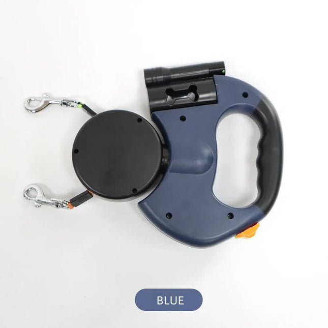 Blue Dual Retractable Dog Leash 2-in-1 Automatic Pet Leash for Walking Two Dogs Simultaneously