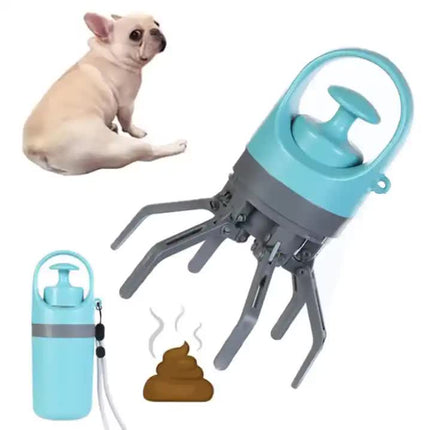 Blue Portable Dog Poop Scooper – Outdoor Pet Waste Picker, Six-Claw Dog Waste Tool for Easy Clean-Up, Travel-Friendly