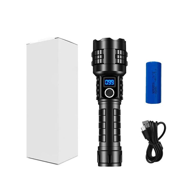 Carton Box LED Self-Defense Flashlight Powerful Rechargeable Type-C LED Torch with Digital Display for Home