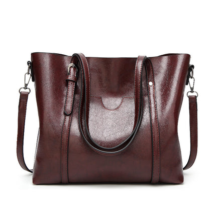 Dark Brown Fashionable Soft Leather Women's Handbag, Large Capacity Shoulder & Crossbody Tote, Casual Bucket Bag