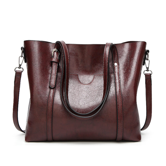 Dark Brown Fashionable Soft Leather Women's Handbag Large Capacity Shoulder & Crossbody Tote Casual Bucket