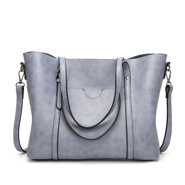 Light Blue Fashionable Soft Leather Women's Handbag Large Capacity Shoulder & Crossbody Tote Casual Bucket