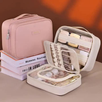 White 5-in-1 Multi-Function PU Makeup Organizer – Large Capacity Cosmetic Storage Bag with Dividers, Portable and Premium Quality