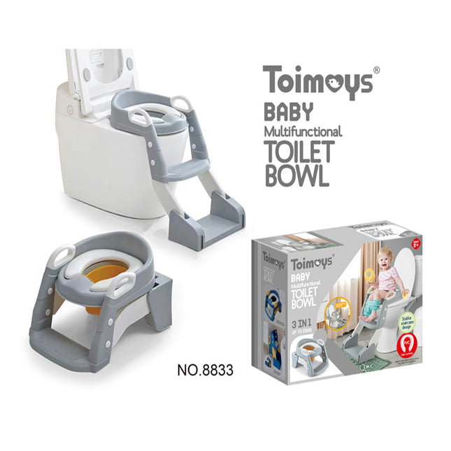 Grey Children's Toilet Trainer Seat Foldable Potty Ladder with Color Box Easy-to-Use Toilet Seat for Kids