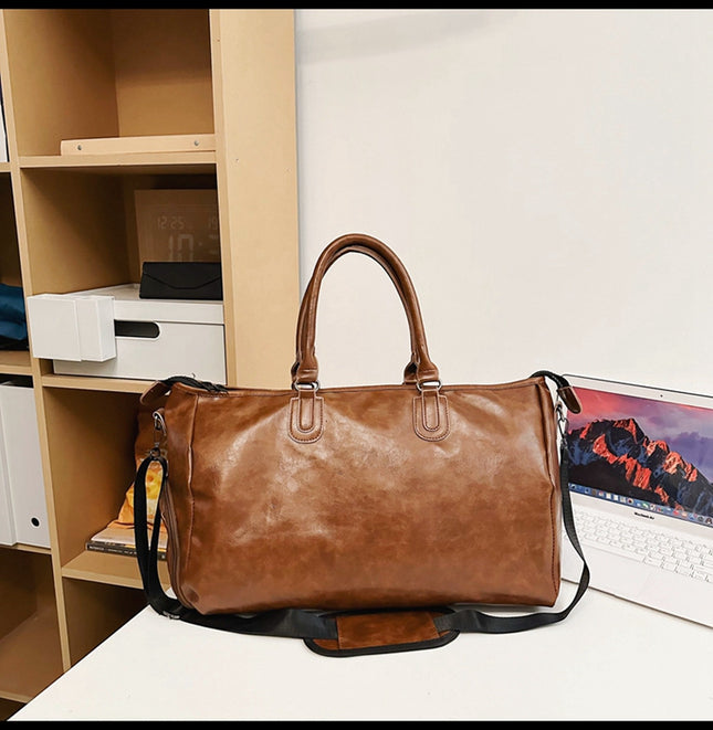 Brown Solid Color Unisex Large Capacity Fitness Bag
