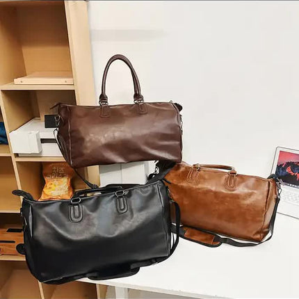 Brown Solid Color Unisex Large Capacity Fitness Bag - Leather Sports Bag, Crossbody Travel Bag, Gym and Luggage Handbag