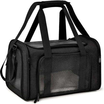 XL Black Portable Foldable Pet Carrier Bag - Large Capacity Travel Carrier for 2 Small Pets, Comfortable and Stylish Cat Backpack, Foldable & Easy to Carry