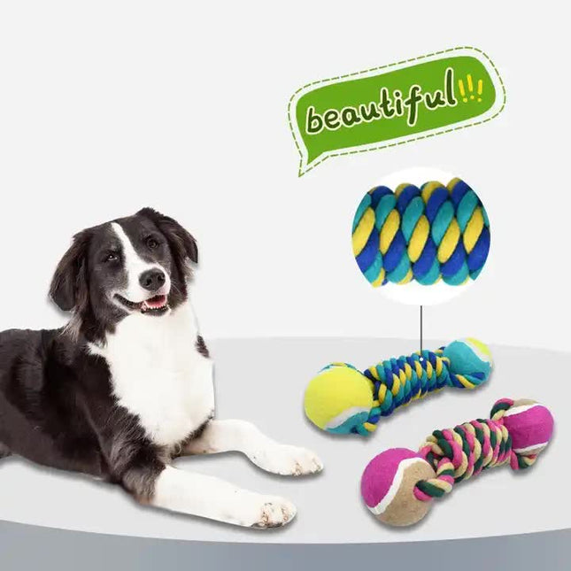 2 PCS Yellow Durable Cotton Rope and Tennis Ball Dog Toy Set – product detail