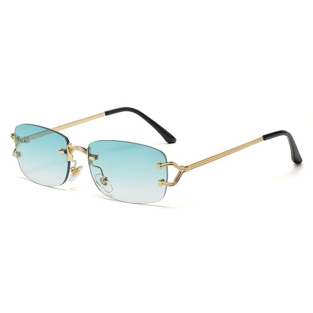 Light Green Stylish Frameless Diamond-Cut Sunglasses with Metallic
