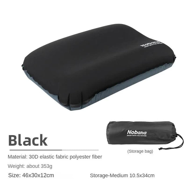 Black Automatic Inflatable 3D Outdoor Sponge Pillow