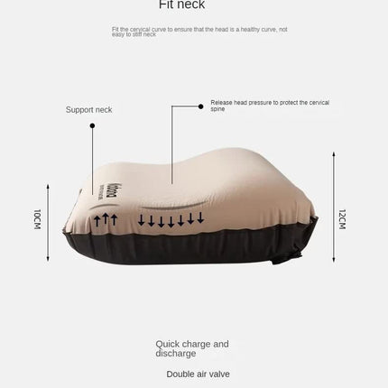 Dark Green Automatic Inflatable 3D Outdoor Sponge Pillow - Portable Camping Travel Neck Cushion, Comfortable Air Mattress for Tent, Versatile Nap Pillow