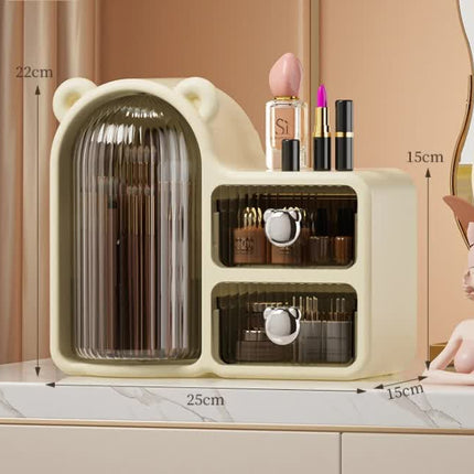 Black Rotating Desktop Cosmetic Organizer – High-End Dustproof Wall-Mounted Storage Box with Drawer for Vanity, Makeup and Toiletries