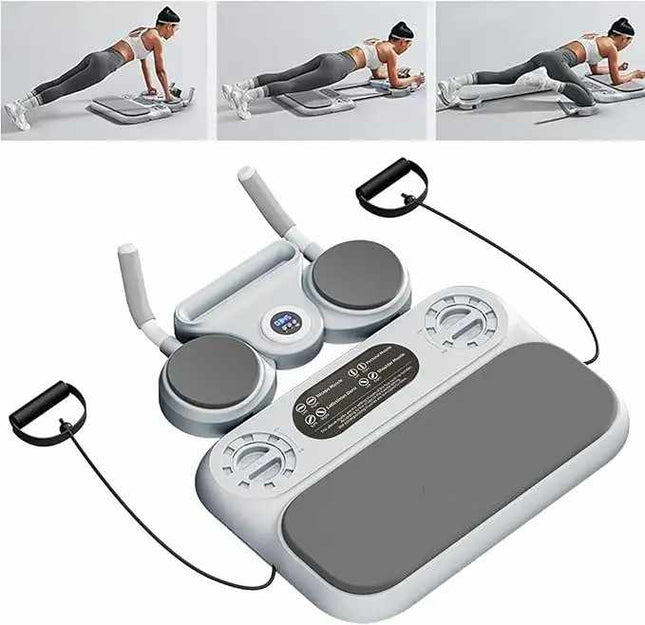 Grey 6-in-1 Multifunctional Fitness Board Ab Wheel Automatic Rebound Fat Burning and Core Strengthening