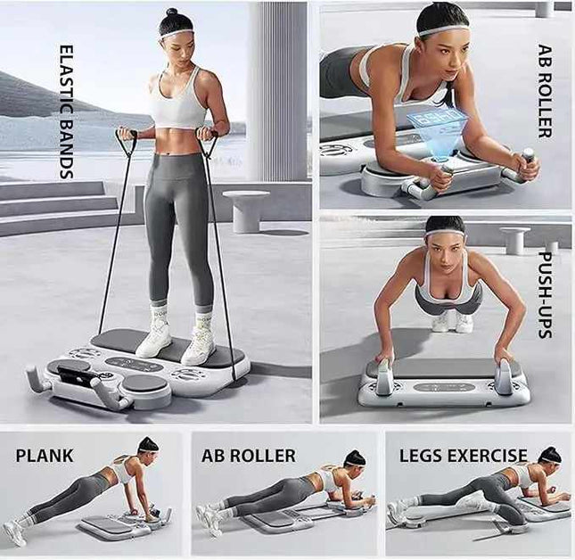 Grey 6-in-1 Multifunctional Fitness Board Ab Wheel Automatic Rebound Fat Burning and Core Strengthening – product detail