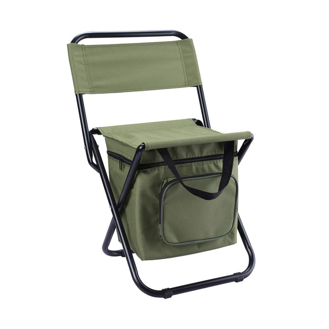 Green Portable 3-in-1 Folding Camping Chair with Storage Bag Backrest and Insulated Cooler for Outdoor