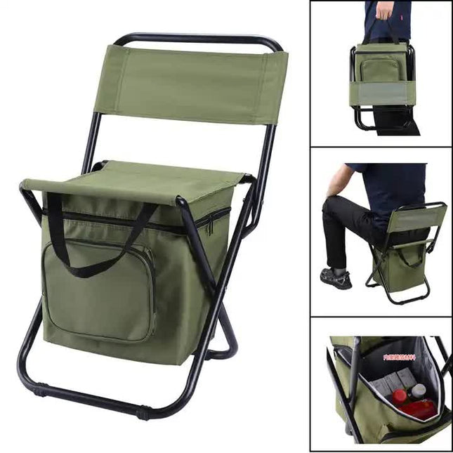 Green Portable 3-in-1 Folding Camping Chair with Storage Bag Backrest and Insulated Cooler for Outdoor – product detail