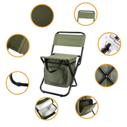 Blue Portable 3-In-1 Folding Camping Chair with Storage Bag, Backrest