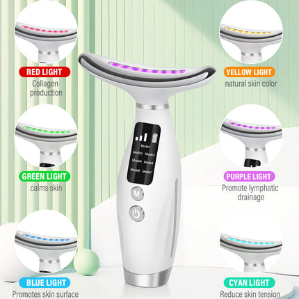 7-Color LED Neck Massager with Heat Therapy, 7 Modes, USB Rechargeable Neck Beauty Device