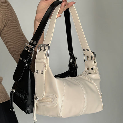 Black Trendy Punk Shoulder Bag, Small Retro Handbag with Sweet Cool Aesthetic, Versatile Underarm Bag